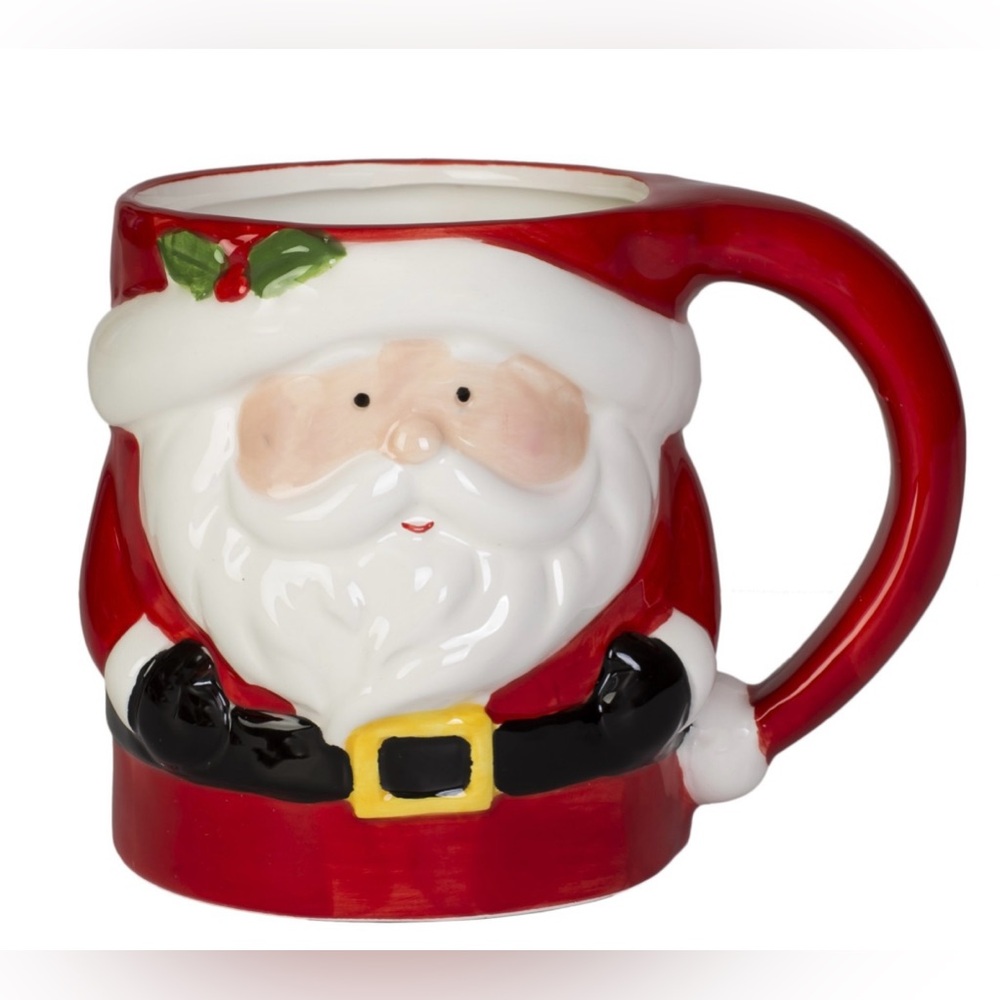 Transpac Whole Santa Holiday Ceramic Dolomite Christmas Coffee Cup Mug Red HTF